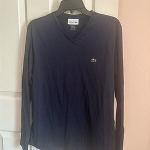 Lacoste navy V-Neck Long Sleeve Cotton T-Shirt Regular Fit -lrg